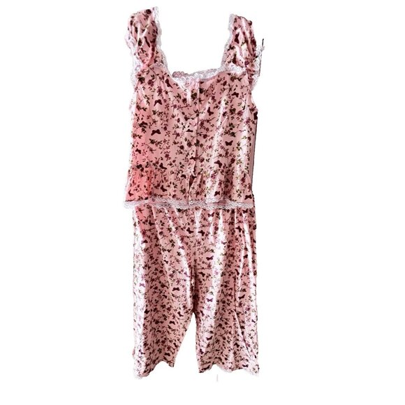 Jolie Intimates Size 2X Pajama Set Pink Butterflies Floral Lace Bow 100% Cotton - Picture 10 of 11
